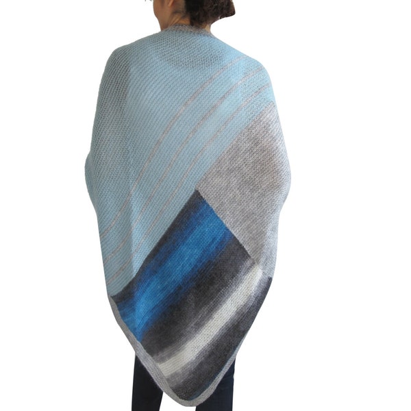 Triangle Mohair Shawl Blue - Gray Tones Color by Afra