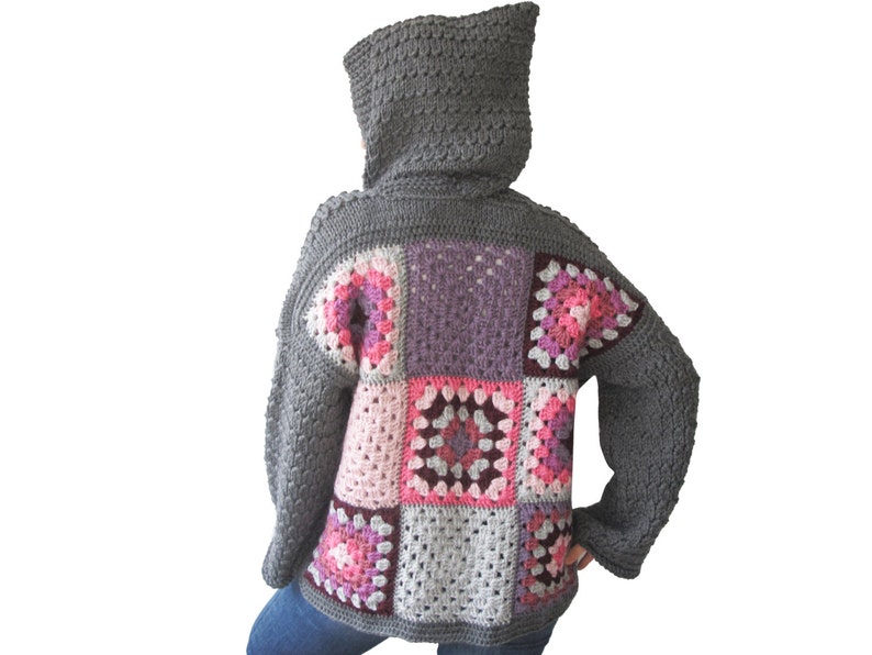 Pink Knitwear Granny Square Jacket Gray Coat Patchwork Jacket Afghan Cardigan Overcoat
