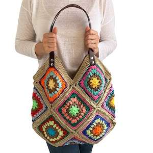 Afghan Bag, Granny Square Bag, Tote Bag, Granny Square Crochet Bag, Crochet Bag, Shoulder Bag, Beach Bag, Mama Bag, Mama Staff Bag, Handbag
