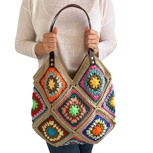 Afghan Bag, Granny Square Bag, Tote Bag, Granny Square Crochet Bag, Crochet Bag, Shoulder Bag, Beach Bag, Mama Bag, Mama Staff Bag, Handbag image 1