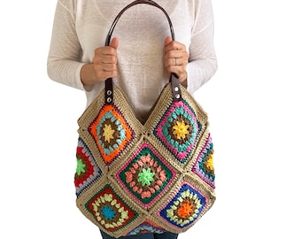 Borsa afgana, borsa quadrata della nonna, borsa tote, borsa all'uncinetto quadrata della nonna, borsa all'uncinetto, borsa a tracolla, borsa da spiaggia, borsa della mamma, borsa del personale della mamma, borsetta