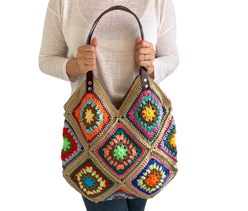 Afghan Bag, Granny Square Bag, Tote Bag, Granny Square Crochet Bag, Crochet Bag, Shoulder Bag, Beach Bag, Mama Bag, Mama Staff Bag, Handbag image 1