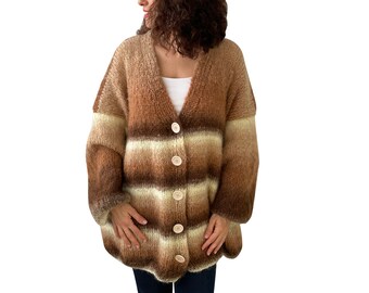 Plus Size Cardigan, Oversize Cardigan, Loose Fit Cardigan, Mohair Cardigan, Hand Knit Cardigan, Ombre Cardigan