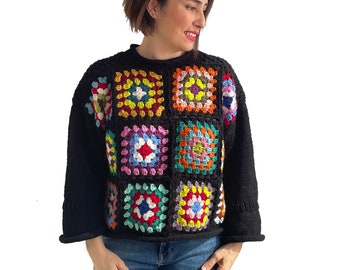 Crochet Sweater, Granny Square Sweater, Wool Sweater, Afghan Pattern