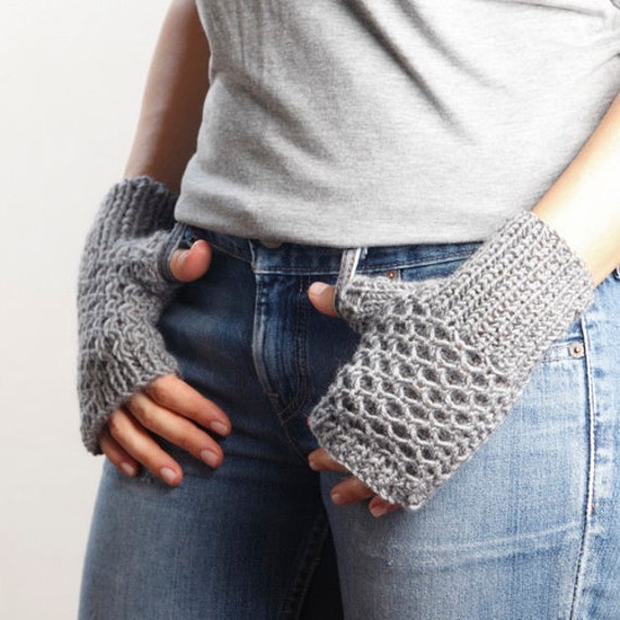 Items similar to Gray Fingerless Gloves on Etsy