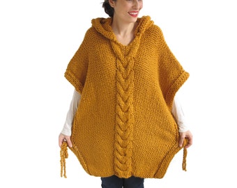 Wool Overcoat, Wool Coat, Chunky Wool Poncho, Oversized Poncho, Best Seller Item, Yellow Wool Poncho, Extreme Knitting