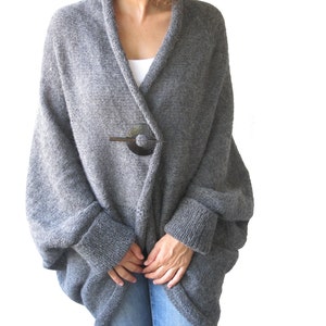 Over Size Plus Size Gray Wool Overcoat Poncho Cardigan image 3