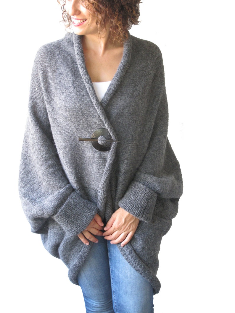 Over Size Plus Size Gray Wool Overcoat Poncho Cardigan image 3