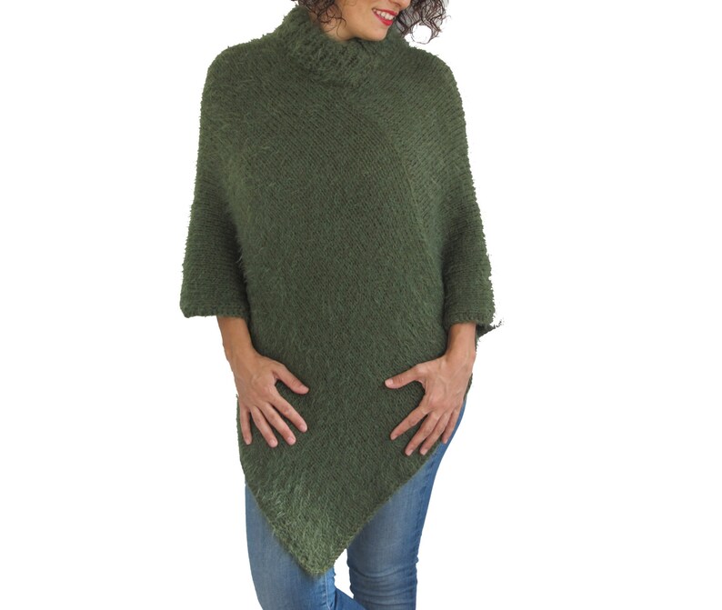 Hand Knitted Turtleneck Poncho Sweater
