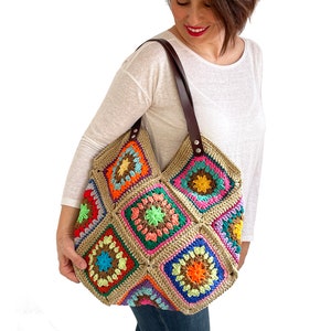 Afghan Bag, Granny Square Bag, Tote Bag, Granny Square Crochet Bag, Crochet Bag, Shoulder Bag, Beach Bag, Mama Bag, Mama Staff Bag, Handbag image 2