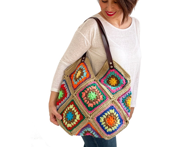 Afghan Bag, Granny Square Bag, Tote Bag, Granny Square Crochet Bag, Crochet Bag, Shoulder Bag, Beach Bag, Mama Bag, Mama Staff Bag, Handbag image 2
