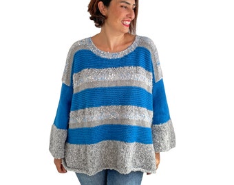 Woman Sweater, Wool Sweater, Christmas Sweater, Blue Sweater