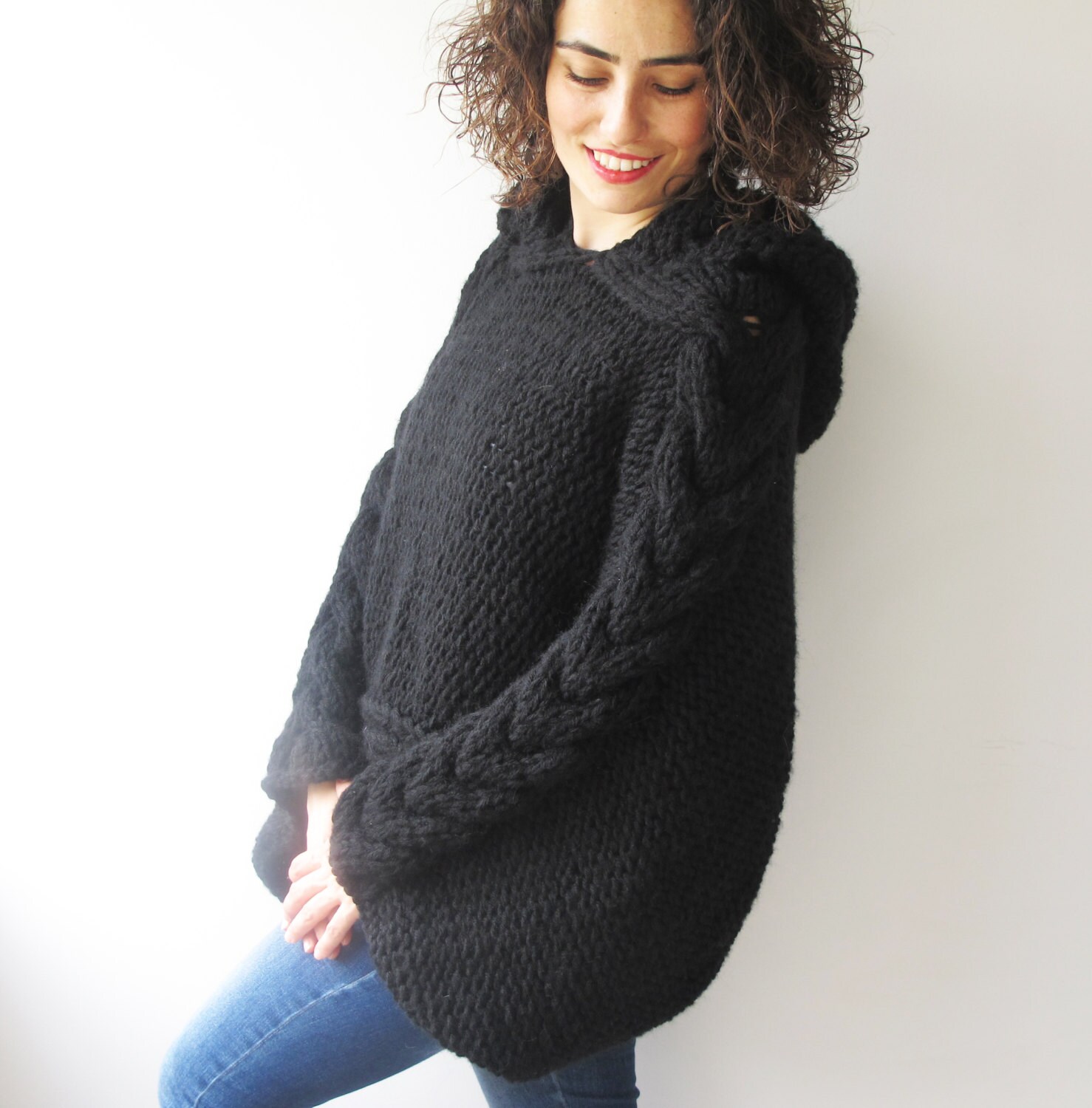 Plus Size Knitting Sweater Capalet With Hoodie Over Size - Etsy
