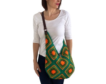 Granny Square Bag, Crossbody Bag, Cotton Knitting Bag, Crochet Bag, Woman Handbag, Vintage Style Bag
