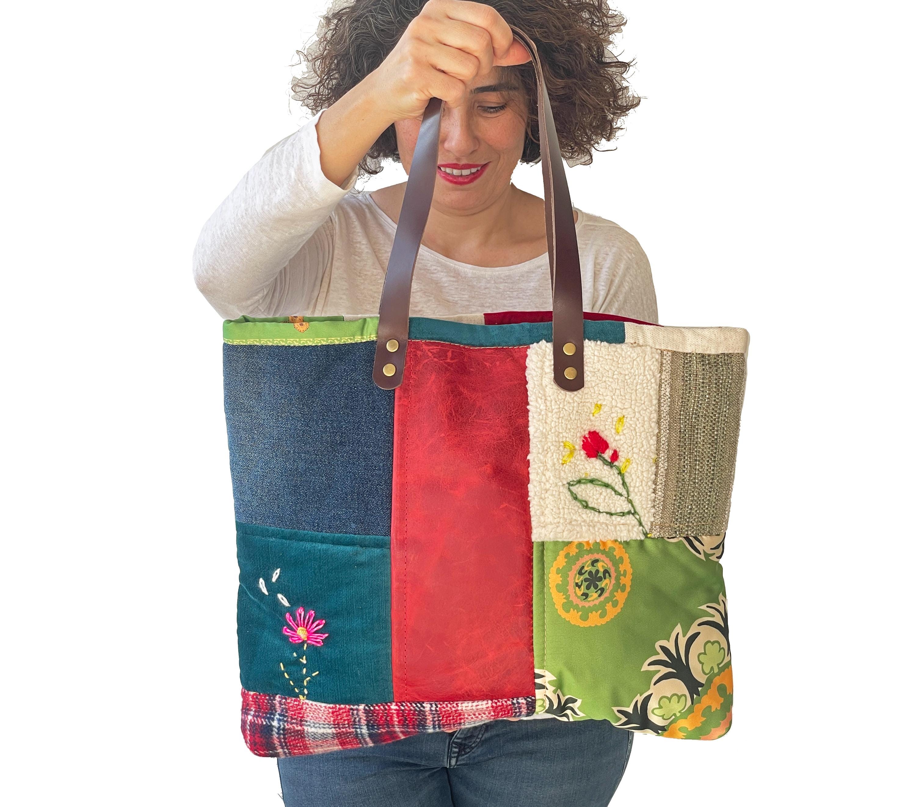 注目の福袋！ Bag, Patchwork Sewing Stripe Leather Handmade, Bag, バッグ