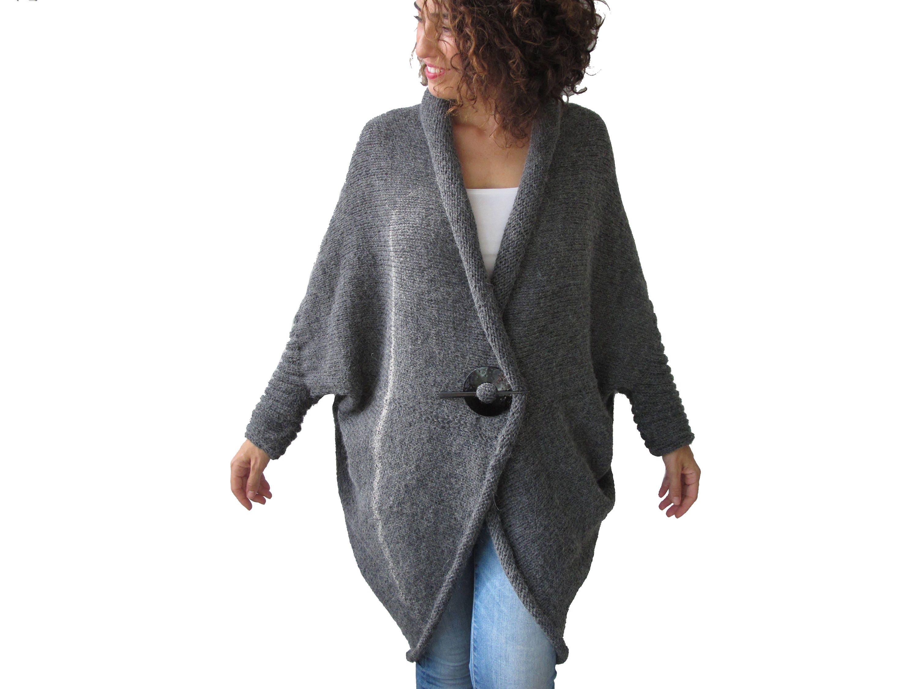 Plus Size Over Size Wool Hand Knitted Dark Gray Wrap | Etsy
