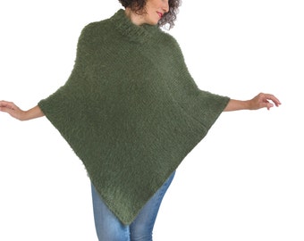 Hand Knitted Turtleneck Poncho Sweater