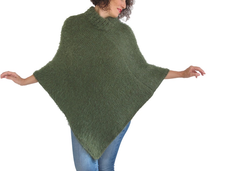 Hand Knitted Turtleneck Poncho Sweater