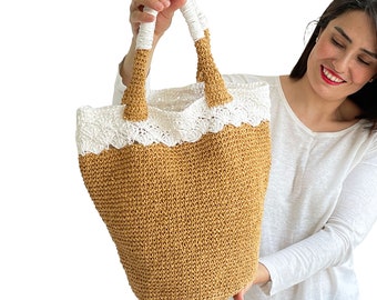 Crochet Bag, Raffia Bag, Knit Bag, Shoulder Bag, Lacework, Dantelle, Paper Rope Bag