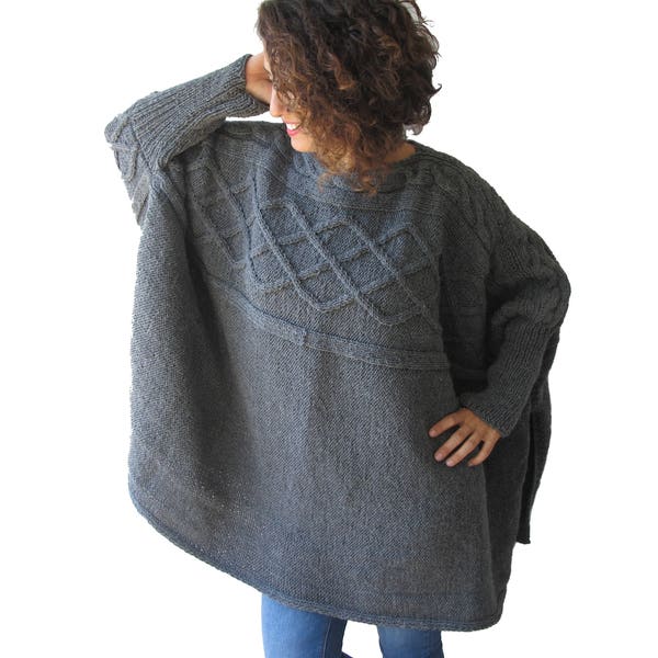 Over Size Sweater, Boyfriend Sweater, Plus Size Sweater, Loose Fit Sweater, Dark Gray, Hand Knitted Sweater
