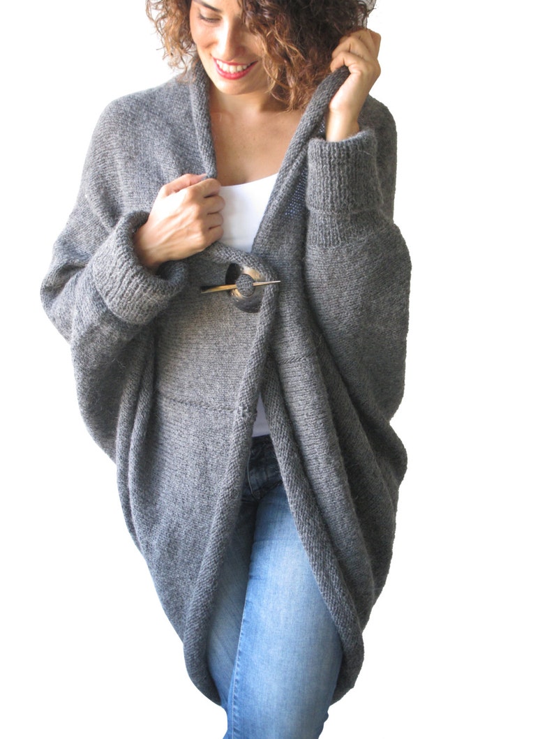 Over Size Plus Size Gray Wool Overcoat Poncho Cardigan image 2