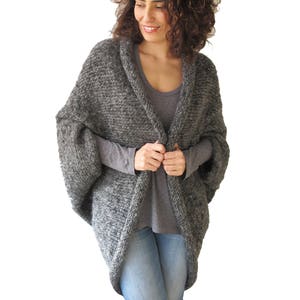 Plus Size Dark Gray Wool Hand Knitted Poncho