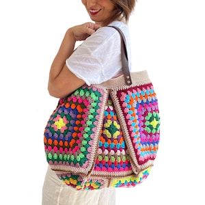 Crochet Bag, Woman Bag, Granny Square Bag, Knit Bag, Vintage Knit Purse, Boho Style Bag, Hippi Bag, Festival Bag
