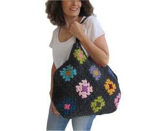 Crochet Bag, Shoulder Bag, Tote Bag, Granny Square, Handmade Bag