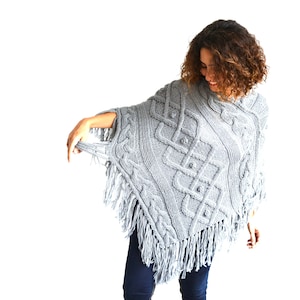 Light Gray Cable Knit Poncho by Afra Plus Size Over Size Maternity image 1