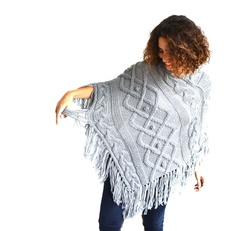 Light Gray Cable Knit Poncho by Afra Plus Size Over Size Maternity image 1