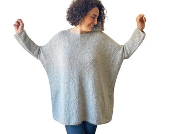 Hand Knit Oversize Sweater, Lightweight Warm Knit, Soft Non Itchy Yarn, L–3XL, Minimal Basic Women Sweater