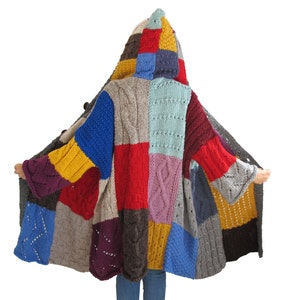 Patchwork Cardigan, Hand Knit Cardigan, Wool Woman Cardigan, Oversize Cardigan, One of a Kind, Slouchy Cardigan, Plus Size Cardigan