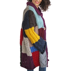Patchwork Cardigan, Hand Knit Cardigan, Wool Woman Cardigan, Oversize Cardigan, One of a Kind, Slouchy Cardigan, Plus Size Cardigan