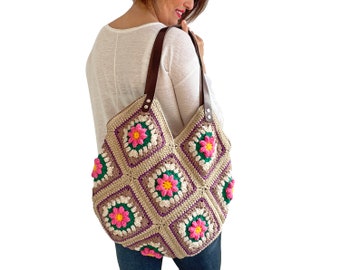 Afghan Bag, Granny Square Bag, Tote Bag, Granny Square Crochet Bag, Crochet Bag, Shoulder Bag, Beach Bag, Mama Bag, Mama Staff Bag, Handbag