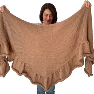 Wool Shawl, Knit Shawl, Outlander Inspired Shawl, Ruffled Shawl, Knit Campfire Shawl, Ruffled Crescent Shawl,Jenny's shawl
