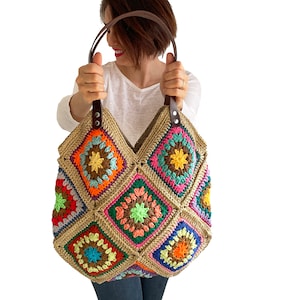 Afghan Bag, Granny Square Bag, Tote Bag, Granny Square Crochet Bag, Crochet Bag, Shoulder Bag, Beach Bag, Mama Bag, Mama Staff Bag, Handbag image 6