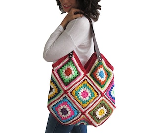 Afghan Bag, Granny Square Bag, Tote Bag, Granny Square Crochet Bag, Crochet Bag, Shoulder Bag, Beach Bag, Mama Bag, Mama Staff Bag, Handbag