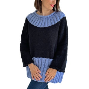 Angora Sweater, Hand Knit Sweater, Deep Crew-Neck Sweater, Plus Size Sweater, Oversize Sweater, Black Woman Sweater