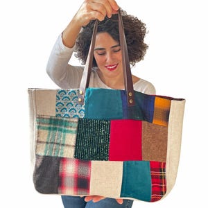 Patchwork Tasche, Nähtasche, Handarbeit, Lederstreifen, Japanische Patchwork, Einzelstück, Schultertasche, Geschenk für Sie