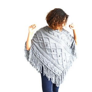 Light Gray Cable Knit Poncho by Afra Plus Size Over Size Maternity image 3