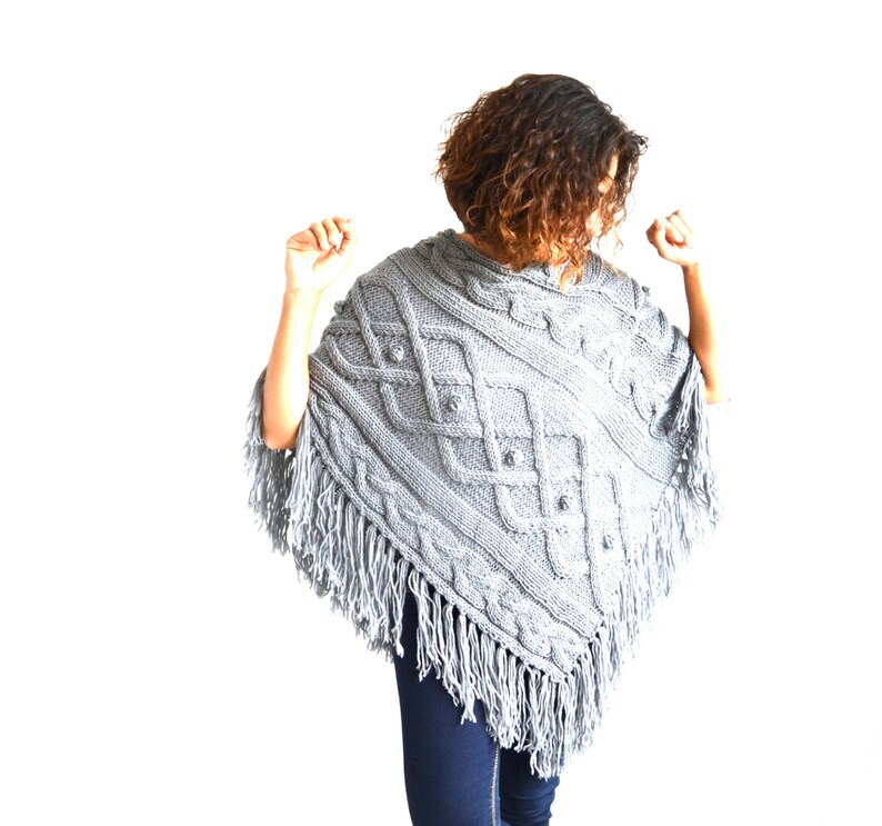 Light Gray Cable Knit Poncho by Afra Plus Size Over Size Maternity image 3