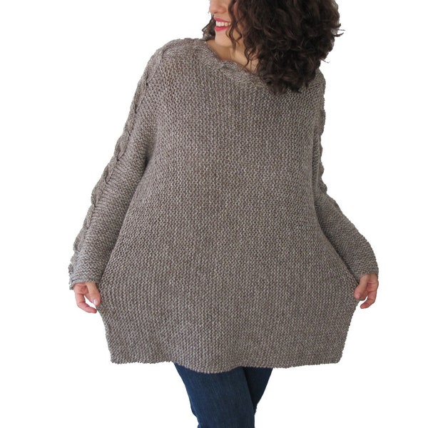 Hand Knit Sweater, Oversize Sweater, Plus Size Jumper, Hand knit Sweater, Wool Oversize Woman Pullover, Slouchy Cable Knit Sweater