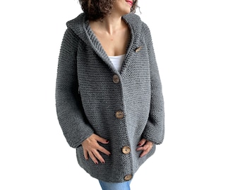 Wool Jacket, Wool Cardigan, Knit Hooded Coat, Knitwear, Oversized Cardigan, Loose Fit Cardigan, Hooded Cardigan, Knit Coat