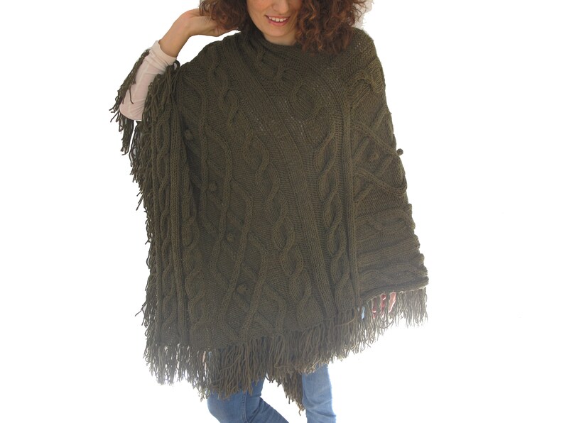 Wool Poncho Oversized Knit Poncho Plus Size Poncho Army - Etsy
