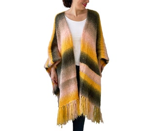 Wool Poncho, Plus Size Poncho, Oversize Poncho, Oversize Overcoat,  Big Size Poncho, Hand Knit Poncho, Mexican Poncho