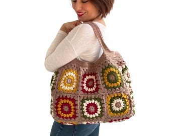 Afghan Bag, Granny Square Bag, Tote Bag, Granny Square Crochet Bag, Crochet Bag, Shoulder Bag, Beach Bag, Mama Bag, Mama Staff Bag, Handbag