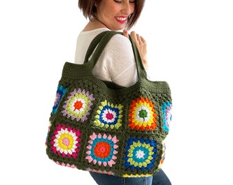 Afghan Bag, Granny Square Bag, Tote Bag, Granny Square Crochet Bag, Crochet Bag, Shoulder Bag, Beach Bag, Mama Bag, Mama Staff Bag, Handbag