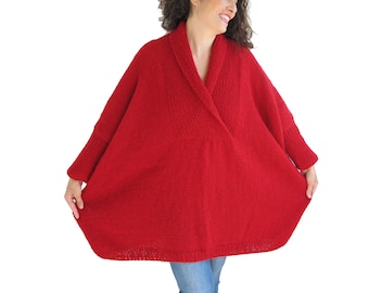 Plus Size Sweater, Oversize Sweater, Loose Fit Sweater, Boyfriend Sweater, Wool Sweater, Mohair Sweater, Red Sweater