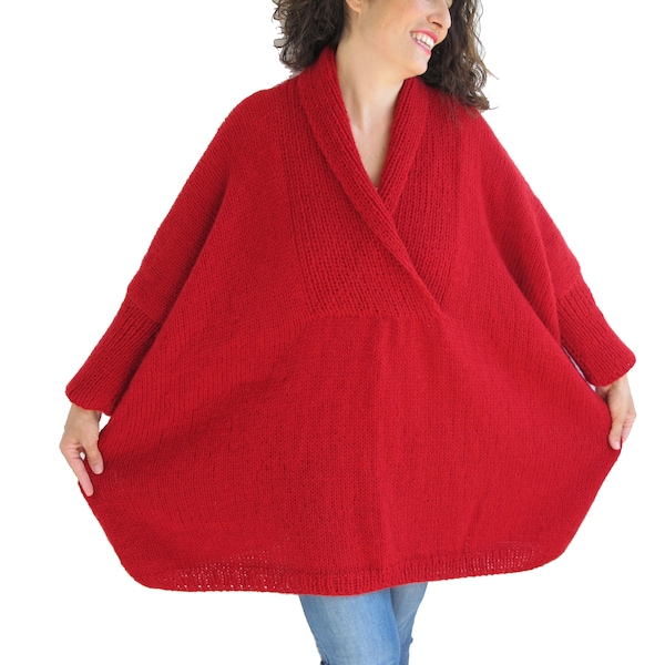 Plus Size Sweater, Oversize Sweater, Loose Fit Sweater, Boyfriend Sweater, Wool Sweater, Mohair Sweater, Red Sweater