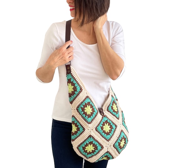 Oma vierkante tas crossbody tas katoen breien tas gehaakte tas vrouw handtas vintage stijl tas Etsy Nederland